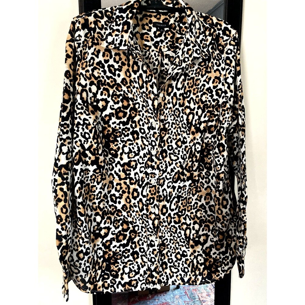 Talbot’s Women’s Small Blouse Leopard Button Front Collar Excellent Condition